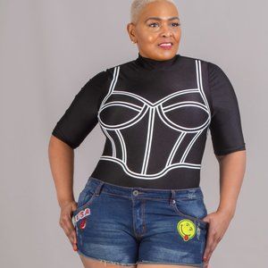 Alibi Patch Trim Plus Size Denim Shorts